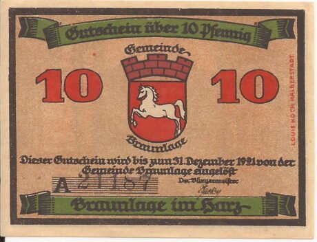 Аверс банкноты 10 fenigów (Niemcy) 1921