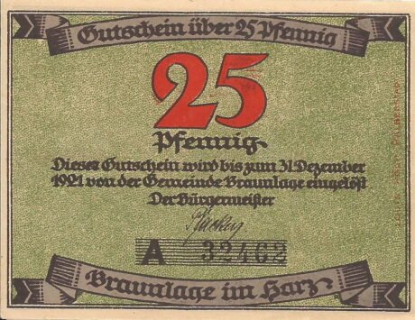 Аверс банкноты 25 fenigów (Niemcy) 1921