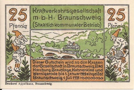 Аверс банкноты 25 пфеннигов Kraftverkehrsgesellschaft (Германия) 1921 года