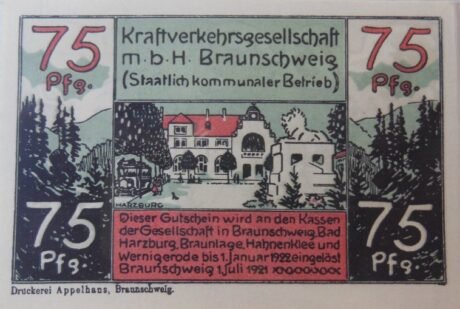 Аверс банкноты 75 пфеннигов Kraftverkehrsgesellschaft (Германия) 1921 года
