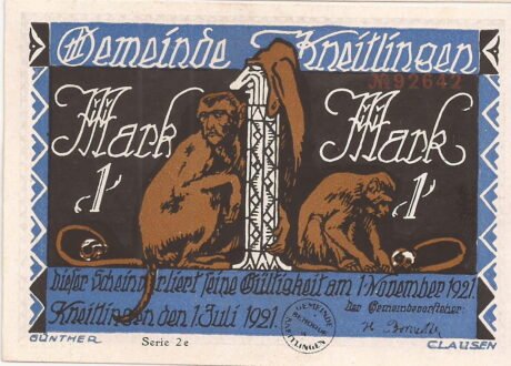 Аверс банкноты 1 marka (Niemcy) 1921