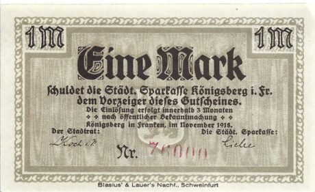 Аверс банкноты 1 marka (Niemcy) 1918