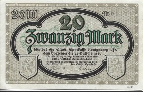 Аверс банкноты 20 marek (Niemcy) 1918