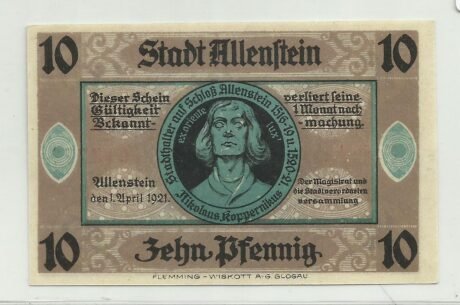 Аверс банкноты 10 fenigów (Niemcy) 1921