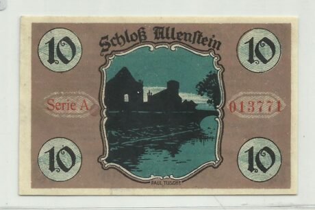 Реверс банкноты 10 fenigów (Niemcy) 1921