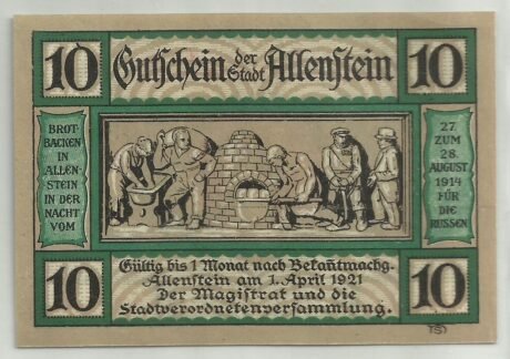 Аверс банкноты 10 fenigów (Niemcy) 1921