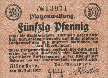Аверс банкноты 50 fenigów (Niemcy) 1917