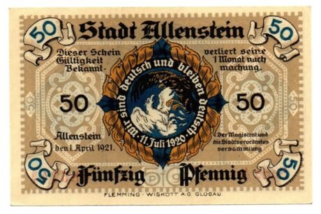 Аверс банкноты 50 fenigów (Niemcy) 1921