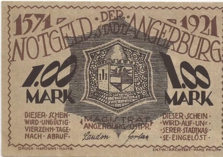 Аверс банкноты 1 marka (Niemcy) 1921