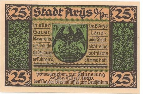 Аверс банкноты 25 fenigów (Niemcy) 1921