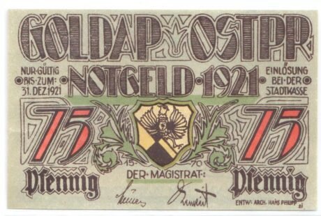 Аверс банкноты 75 fenigów (Niemcy) 1921