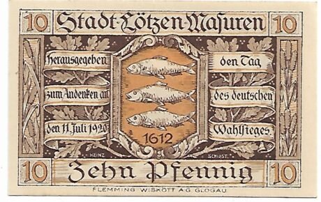 Аверс банкноты 10 fenigów (Niemcy) 1921