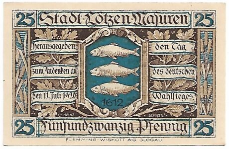 Аверс банкноты 25 fenigów Czarny numer seryjny (Niemcy) 1921