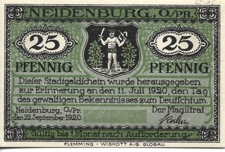 Аверс банкноты 25 fenigów (Niemcy) 1920