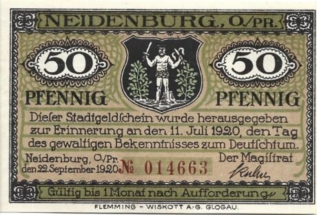 Аверс банкноты 50 fenigów (Niemcy) 1920