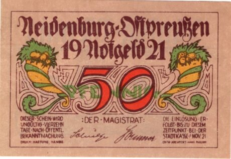 Аверс банкноты 50 fenigów (Niemcy) 1921