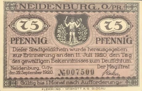 Аверс банкноты 75 fenigów (Niemcy) 1920