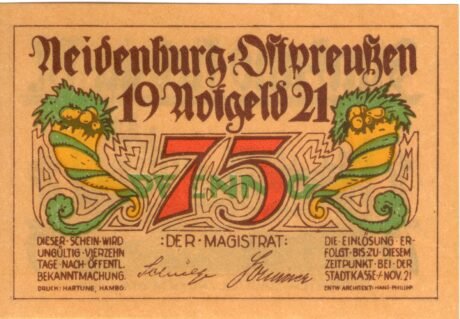 Аверс банкноты 75 fenigów (Niemcy) 1921