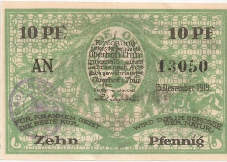 Аверс банкноты 10 fenigów (Niemcy) 1919