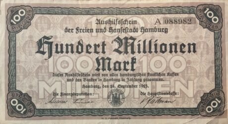 Аверс банкноты 100000000 марок (Германия) 1923 года