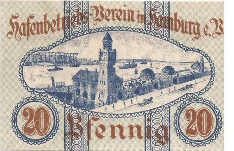 Реверс банкноты 20 fenigów Hafenbetriebs-Verein (Niemcy) 1919