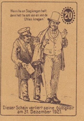 Реверс банкноты 20 fenigów Alte Diele (Niemcy) 1921