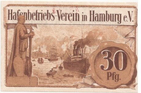 Реверс банкноты 30 пфеннигов Hafenbetriebs-Verein (Германия) 1919 года