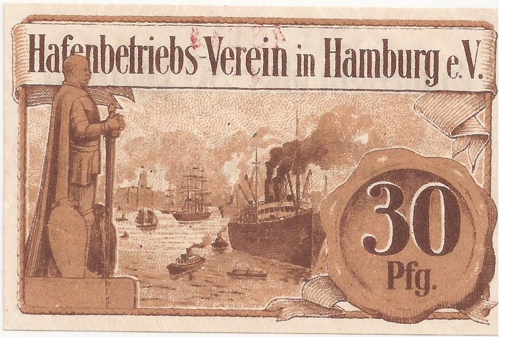 Реверс банкноты 30 пфеннигов Hafenbetriebs-Verein (Германия) 1919 года