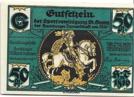 Аверс банкноты 50 fenigów Sportvereinigung St. Georg (Niemcy) 1921