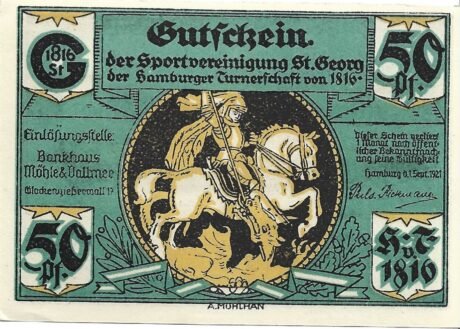 Аверс банкноты 50 fenigów Sportvereinigung St. Georg (Niemcy) 1921