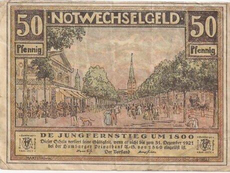 Аверс банкноты 50 fenigów Verein Hamburger Gastwirte (Niemcy) 1921