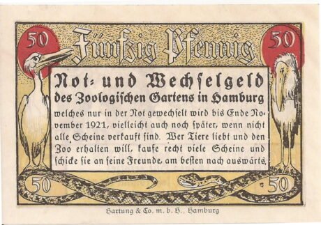 Аверс банкноты 50 fenigów Ogród Zoologiczny; nadruk na awersie (Niemcy) 1921