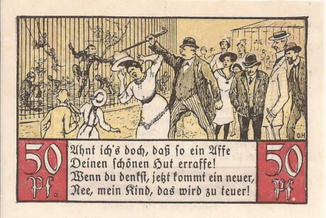 Реверс банкноты 50 fenigów Ogród Zoologiczny; nadruk na awersie (Niemcy) 1921
