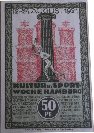 Аверс банкноты 50 fenigów Kultur und Sportwoche Hamburg (Niemcy) 1921