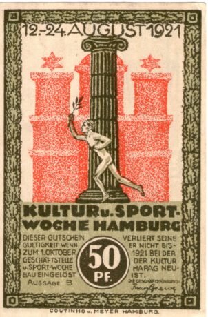 Аверс банкноты 50 пфеннигов Kultur und Sportwoche Hamburg (Германия) 1921 года