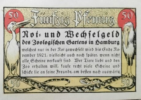 Аверс банкноты 50 fenigów Ogród Zoologiczny; nadruk na odwrocie (Niemcy) 1921