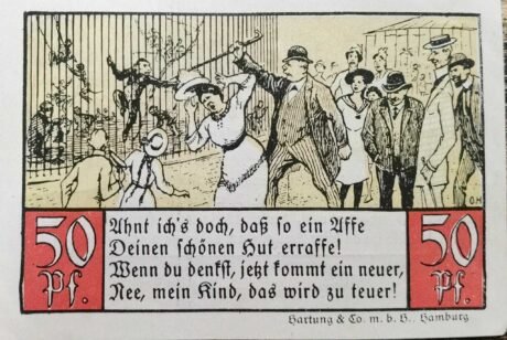 Реверс банкноты 50 fenigów Ogród Zoologiczny; nadruk na odwrocie (Niemcy) 1921