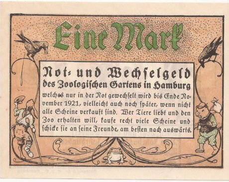 Аверс банкноты 1 marka Zoologischer Garten; nadruk na odwrocie (Niemcy) 1921