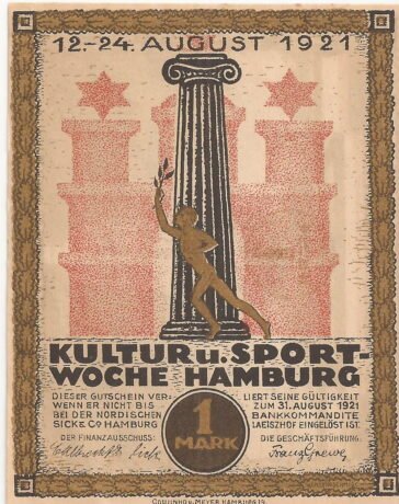 Аверс банкноты 1 znaczek Kultur und Sportwoche Hamburg (Niemcy) 1921