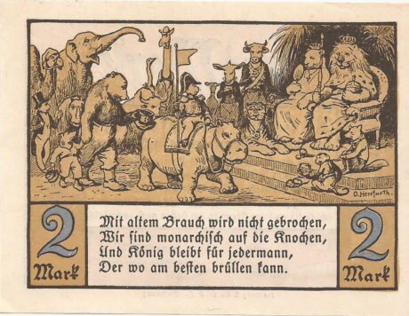 Реверс банкноты 2 marki Zoologischer Garten; nadruk na awersie (Niemcy) 1921