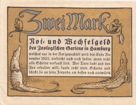 Аверс банкноты 2 marki Zoologischer Garten; nadruk na odwrocie (Niemcy) 1921