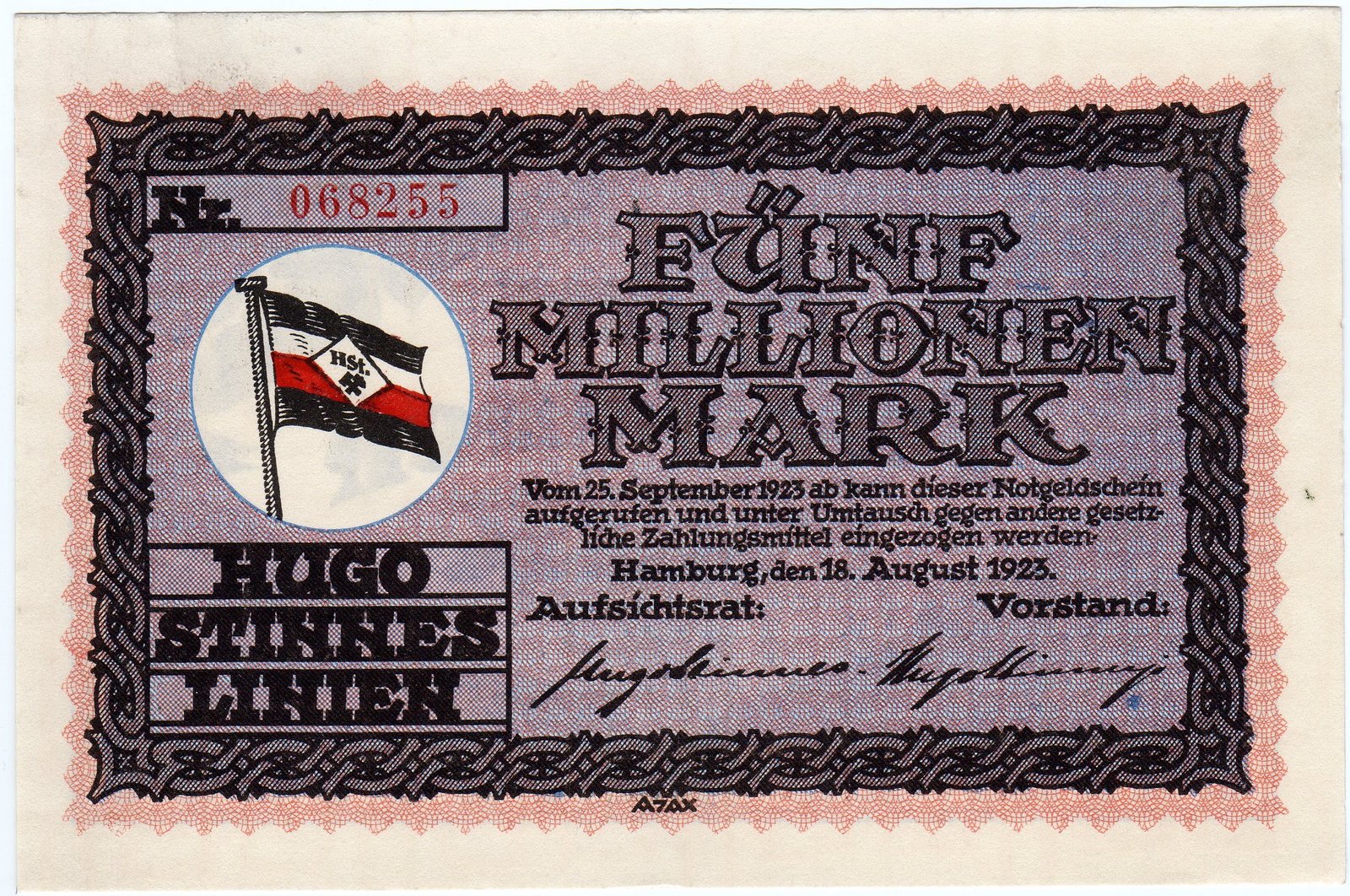 Аверс банкноты 5000000 марок (Германия) 1923 года