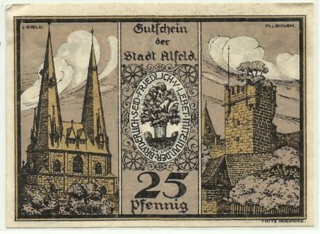 Реверс банкноты 25 fenigów (Niemcy) 1921