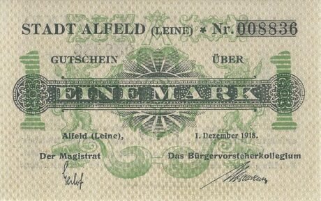 Аверс банкноты 1 marka (Niemcy) 1918