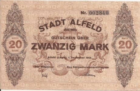 Аверс банкноты 20 marek (Niemcy) 1918