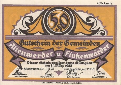 Аверс банкноты 50 fenigów (Niemcy) 1921