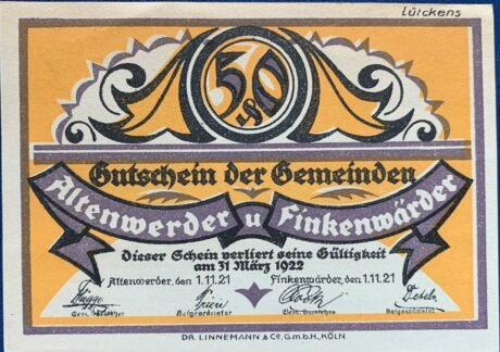 Аверс банкноты 50 пфеннигов (Германия) 1921 года