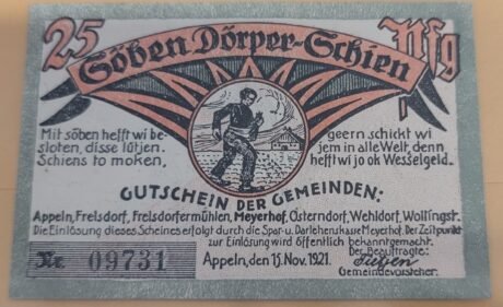 Аверс банкноты 25 fenigów (Niemcy) 1921