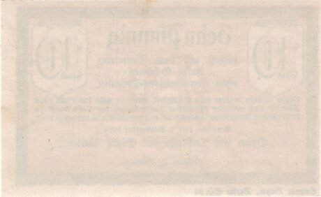 Реверс банкноты 10 fenigów Spar- und Leihkasse (Niemcy) 1918