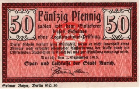Аверс банкноты 50 fenigów Spar- und Leihkasse (Niemcy) 1918